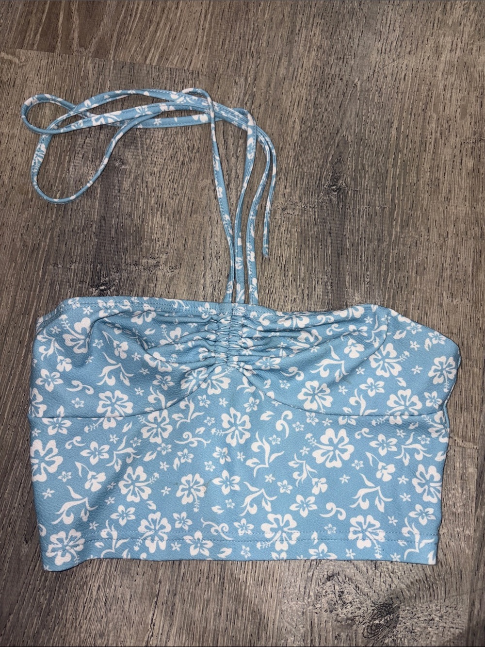 SHEIN Light Blue Floral Halter Crop Top